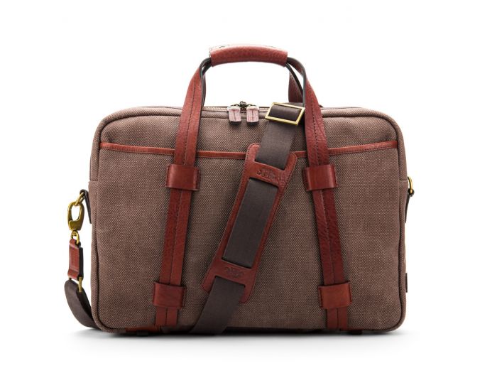 Fabric & Washed Leather Zip Top Brief | Men's Washed Bag | Bosca