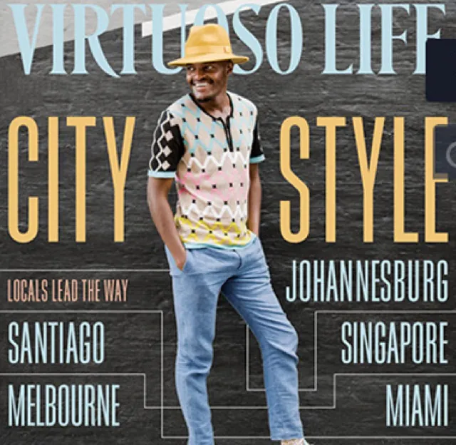 Virtuoso Life magazine cover with man wearing stylish t-shirt